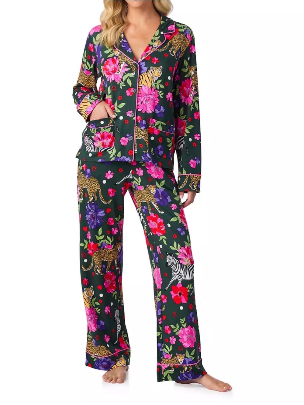 Beauty Sleep Social L/S Top and Pants Pajama Set - Large - So Soft! Pop Jungle